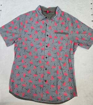 Unionbay Flamingo Shirt Mens Medium Gray Pink Tropical Button Down
